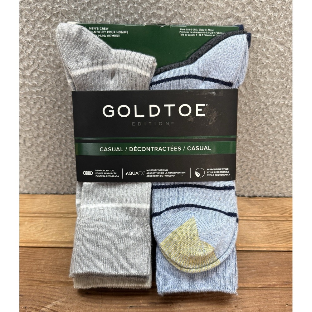 Gold Toe Socks Mens 6-12.5 Multicolor Casual Crew Sock Moisture Wicking 6 Pack